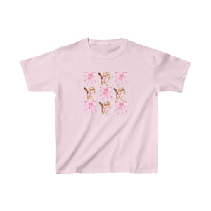 Kids Heavy Cotton Tee - Cute Kittens with Pink Bows - Available in White or Pink