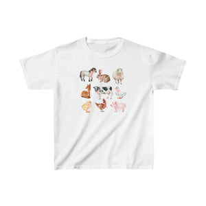 Kids Heavy Cotton Tee - Farm Animals with Pink Bows - Available in White or Pastel Pink