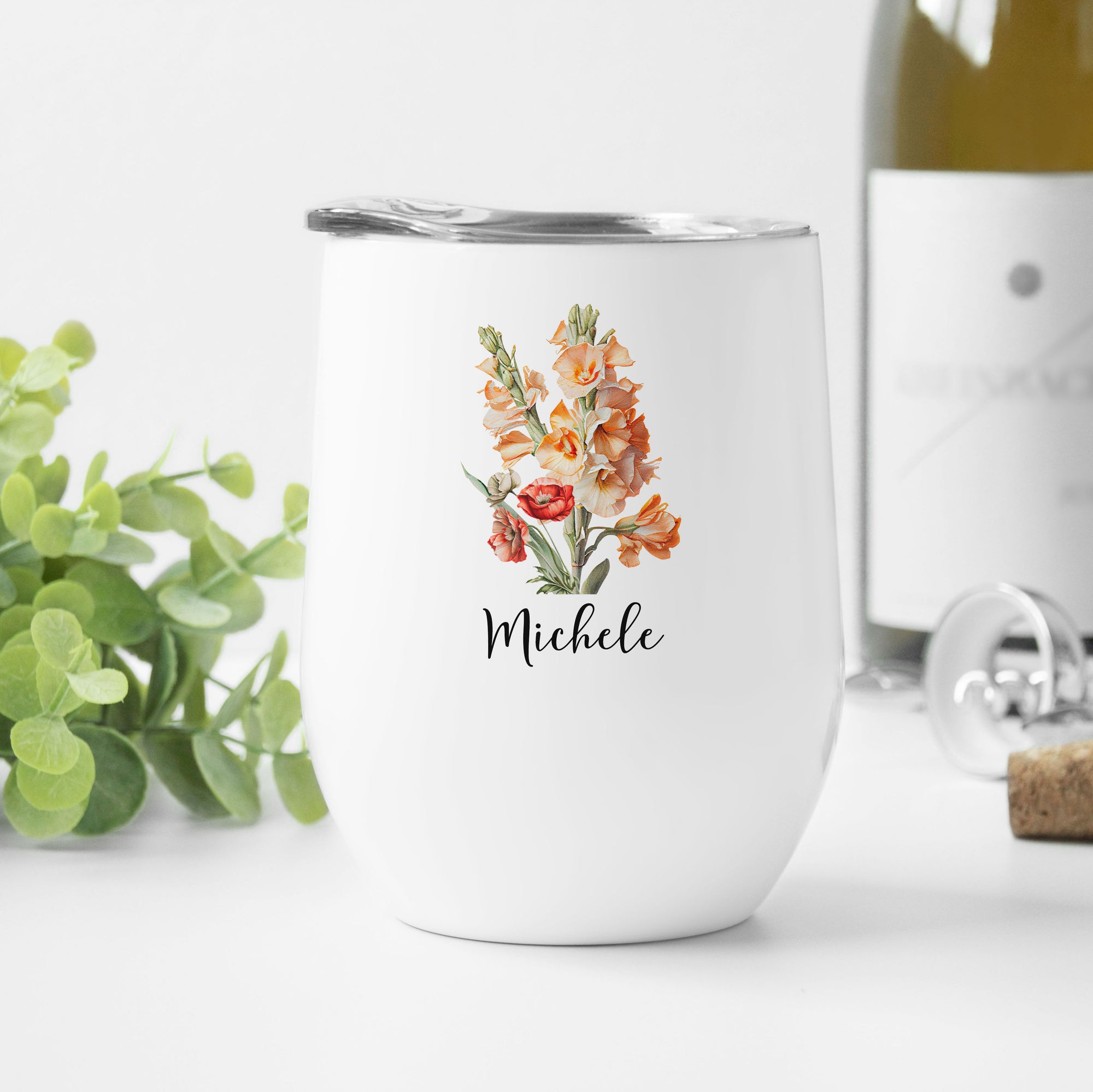 Personalized August Birth Month Flower Wine Tumbler