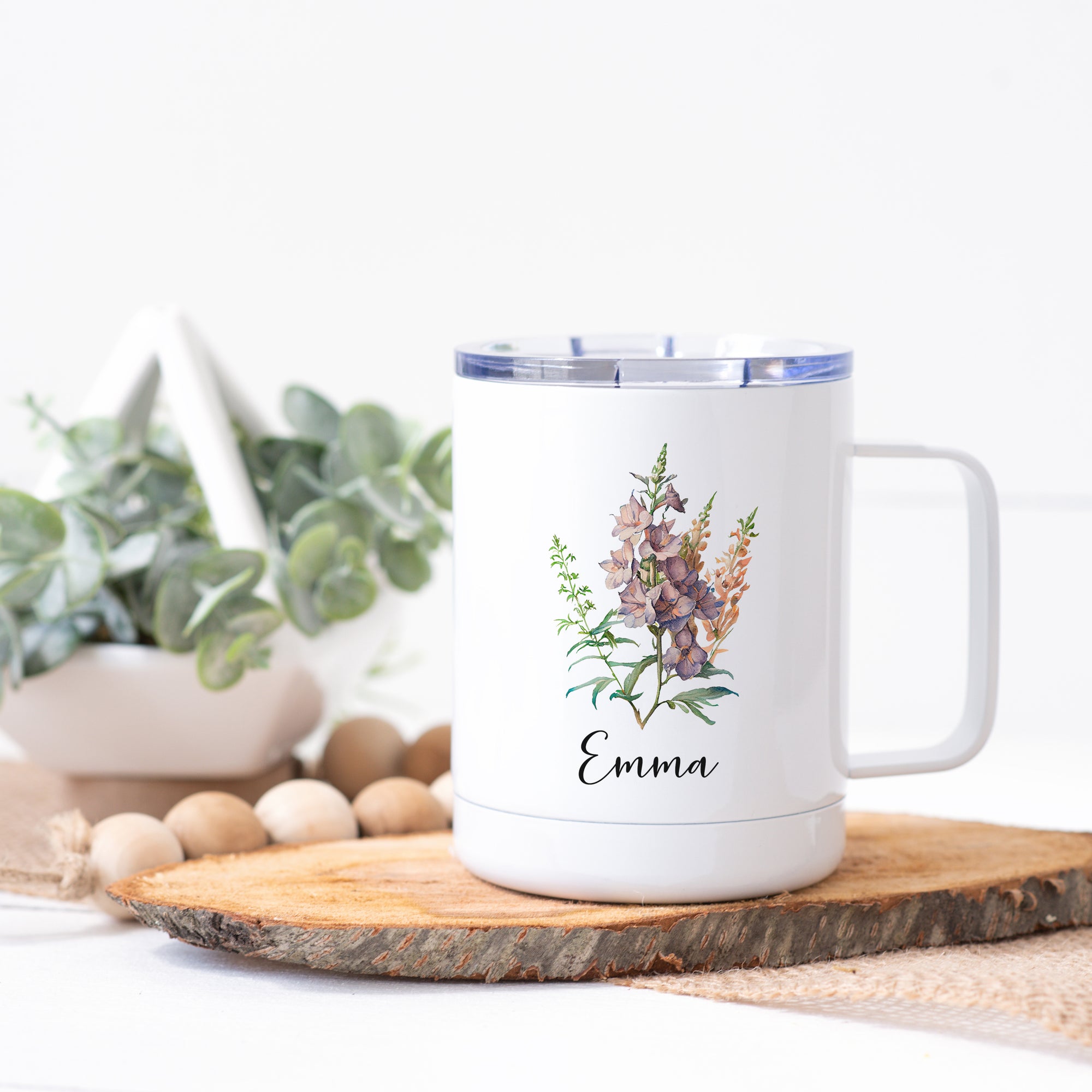 Personalized July Birth Flower Stainless Steel Cup