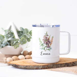 Personalized July Birth Flower Stainless Steel Cup