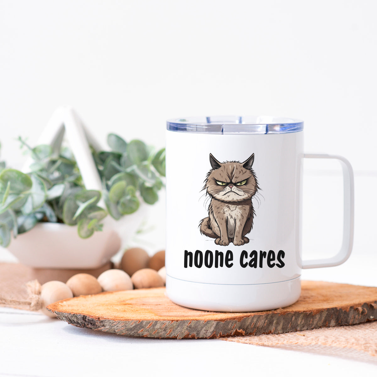 Noone Cares Mean Cat Stainless Steel Coffee Cup