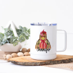 Personalized Watercolor Rooster Stainless Steel Cup