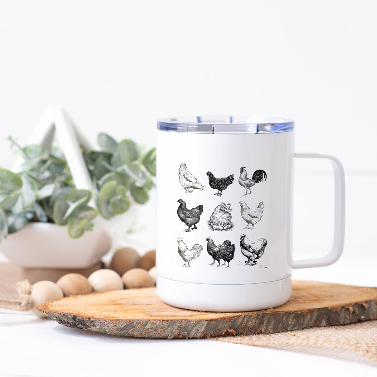 Chicken Silhouette White Stainless Steel Coffee Cup