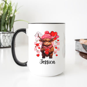 Personalized Valentine Highland Cow Mug