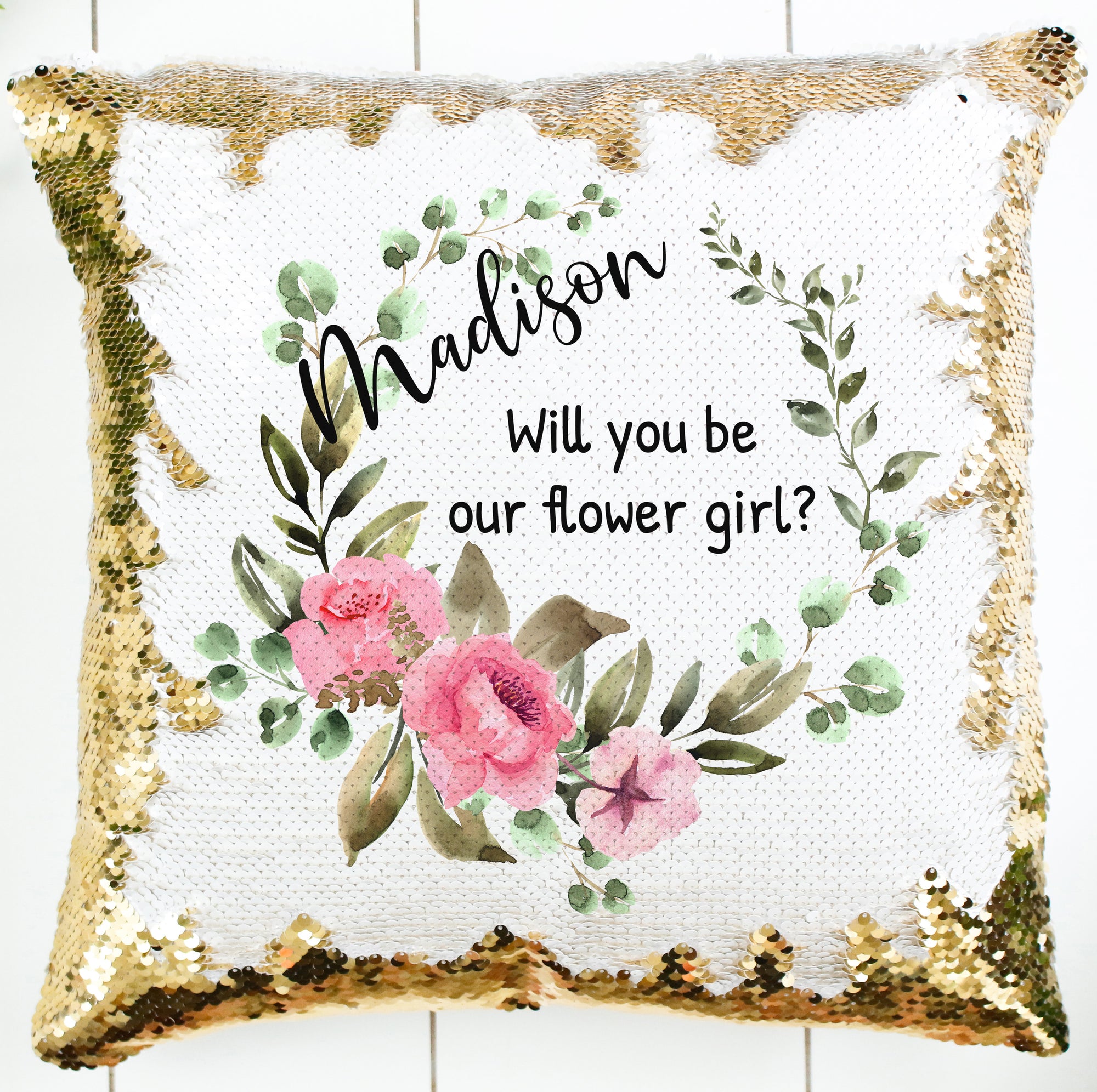 Personalized Rose Greenery Wreath Pillow
