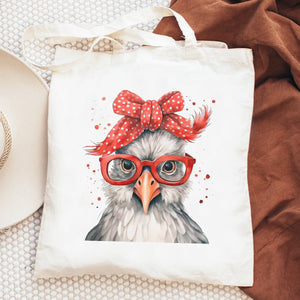 Cute Chicken Cotton Canvas Tote Bag - Zookaboo