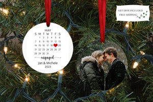 Our First Christmas Engaged Calendar Photo Round Ornament - Zookaboo