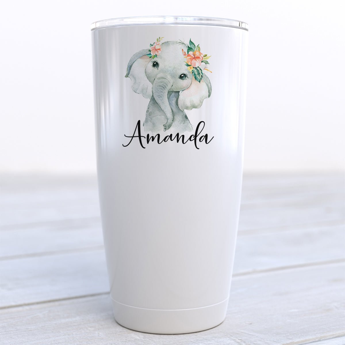 Personalized Elephant Floral Travel Cup - Zookaboo