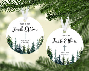 Personalized Forest Baptism Round Ornament - Zookaboo