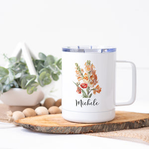 Personalized August Birth Month Flower Stainless Steel Cup