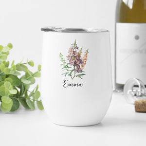 Personalized July Birth Flower Wine Tumbler