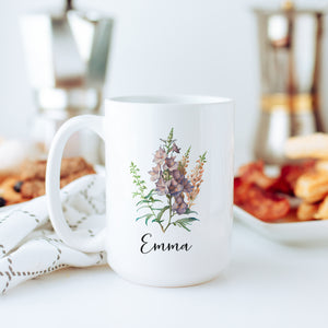 Personalized July Birth Month Flower Mug