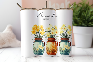 March Birth Flower Insulated Skinny Tumbler Cup with Straw 