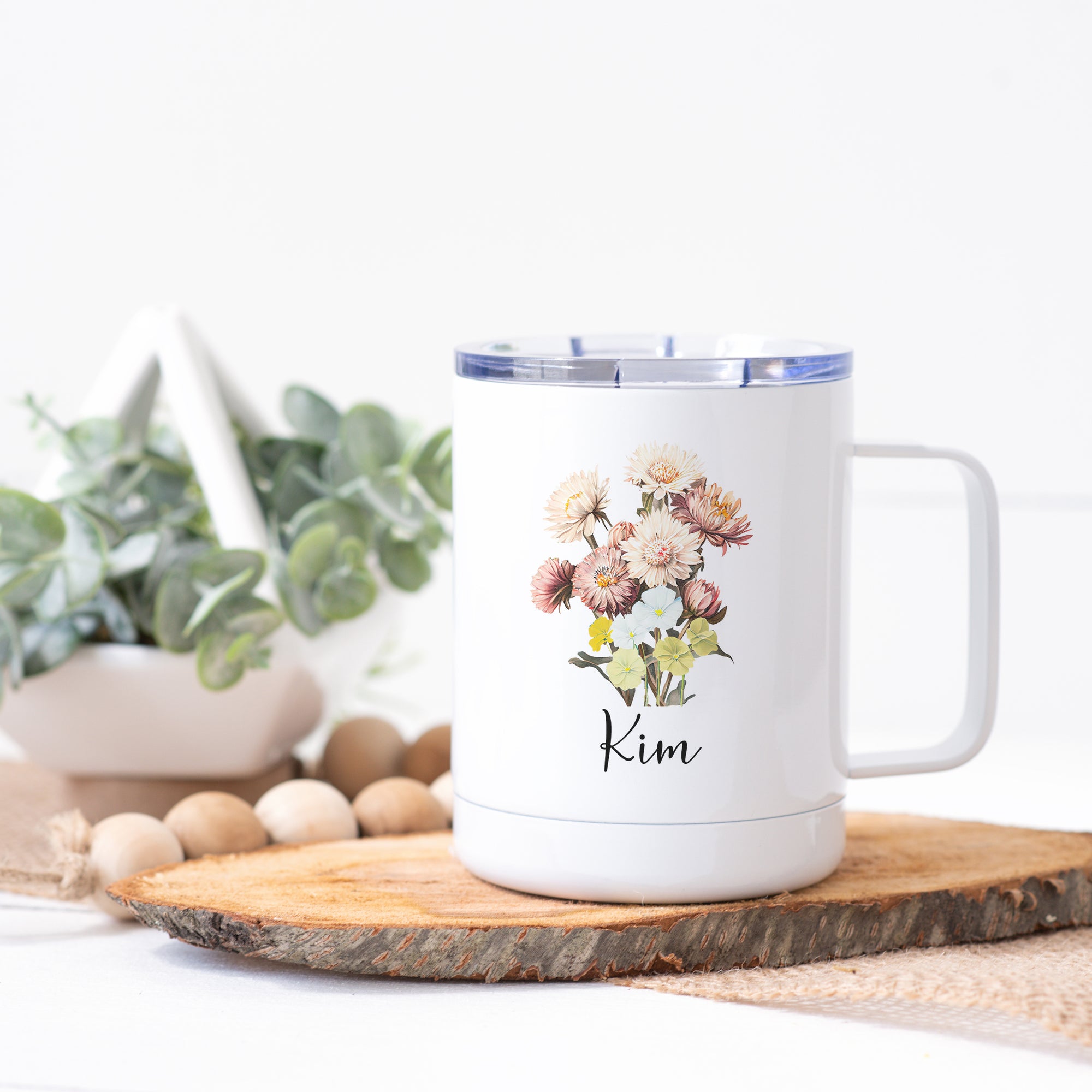 Personalized September Birth Flower Stainless Steel Cup