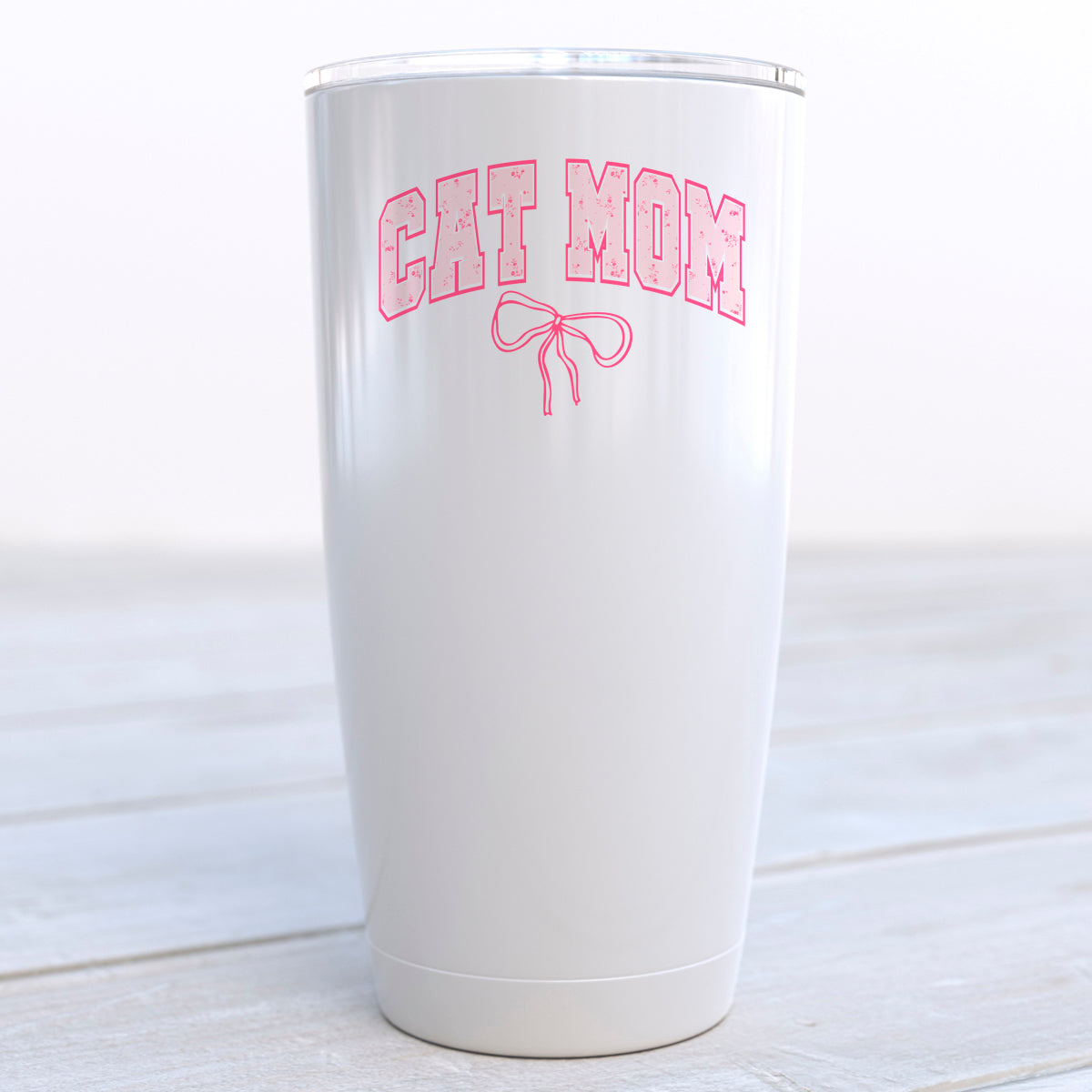 Pink Bow Cat Mom Travel Coffee Cup