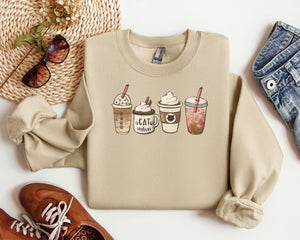 Cat Mom Coffee Drinker Sweatshirt in Sand