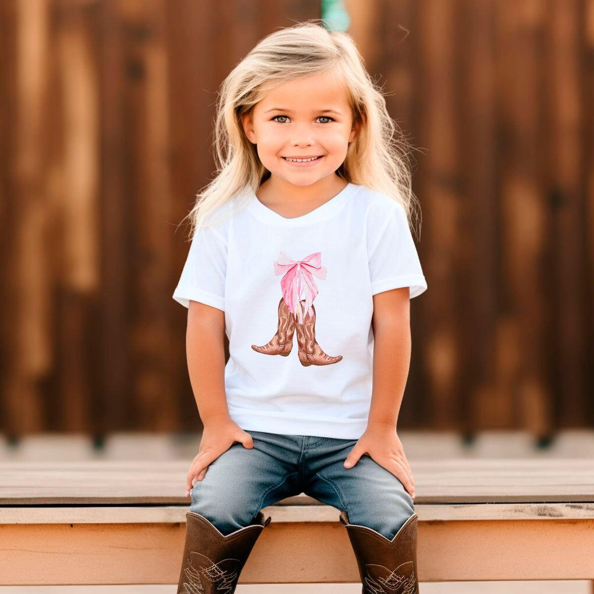 Cowgirl Boots with Pink Bow Little Girls T Shirt