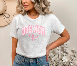 Dog Mom with Coquette Pink Bow Women's T Shirt - Available in 5 Colors