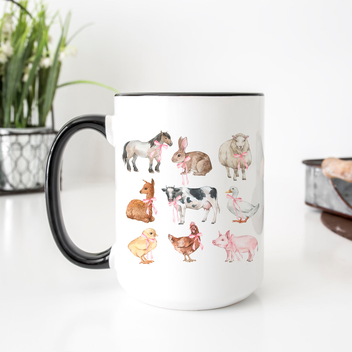 Farm Animals with Pink Bows Ceramic Mug