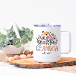 Grandma Est 2024 Retro Wildflower Stainless Steel Coffee Cup