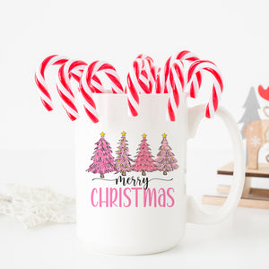 Merry Christmas Mug with Pink Christmas Trees