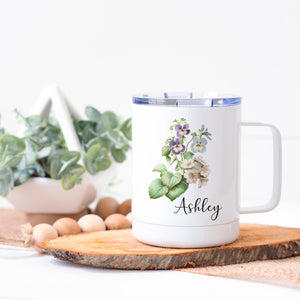 Personalized Birth Flower Stainless Steel Coffee Cup