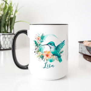 Personalized Floral Hummingbird Mug