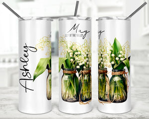 Personalized May Birth Flower Skinny Tumbler