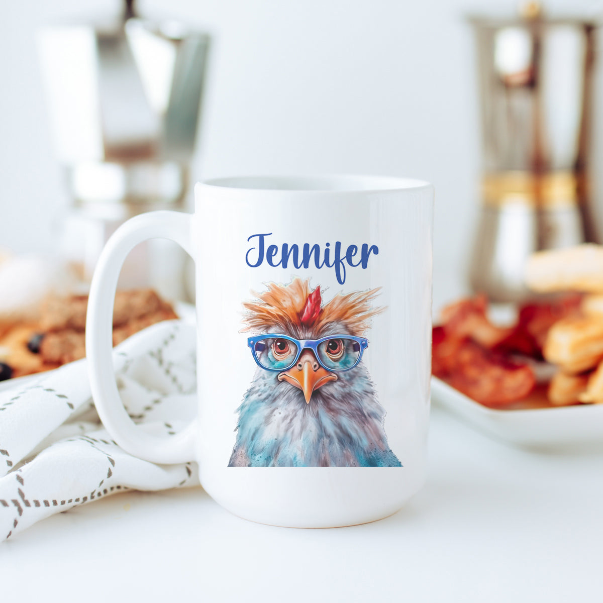 Personalized Rooster with Blue Glasses Mug