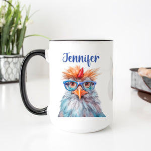 Personalized Rooster Wearing Blue Glasses Mug