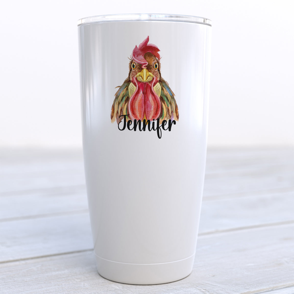 Personalized Watercolor Rooster Travel Cup