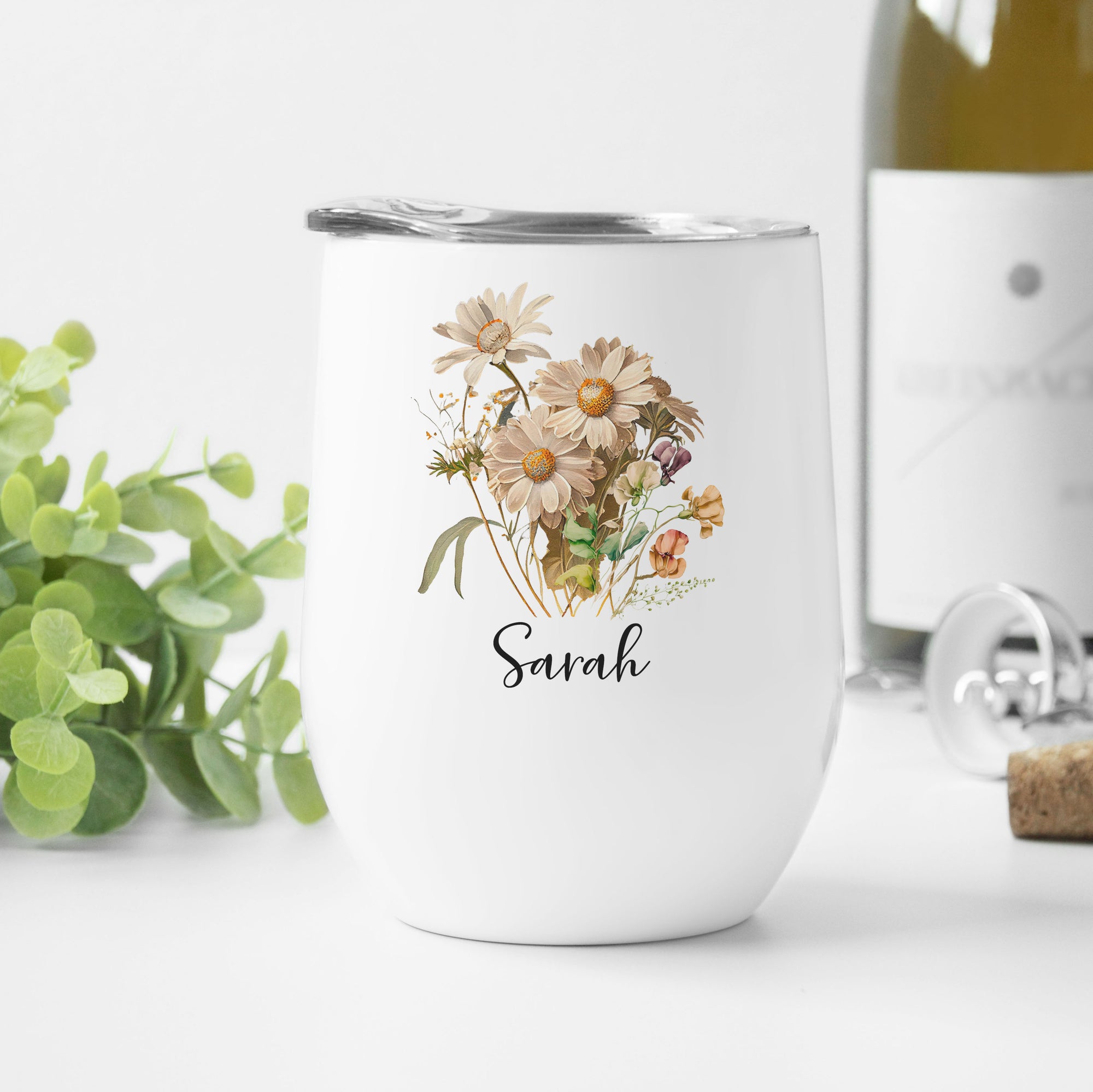 Personalized April Birth Month Flower Wine Tumbler
