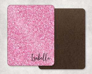 Personalized Faux Pink Glitter Dry Erase Board