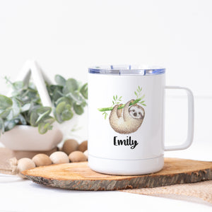 Personalized Sloth Stainless Steel Coffee Cup with Lid