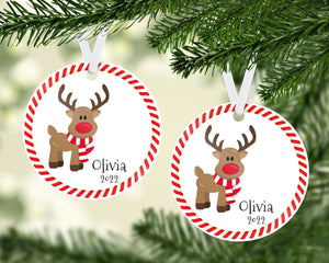 Personalized Standing Reindeer Round Ornament
