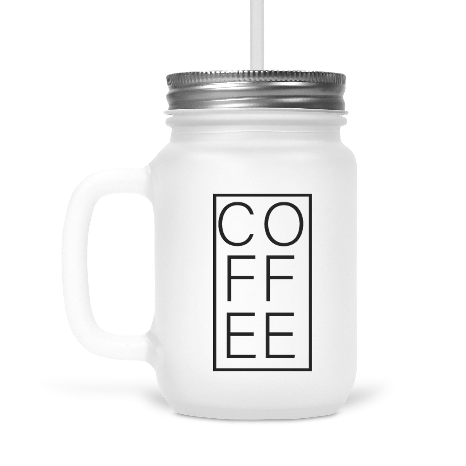 Stacked Coffee Framed Frosted Glass Jar with Handle