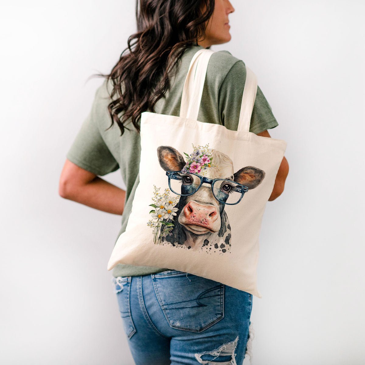 Adorable Cow Cotton Canvas Tote Bag - Zookaboo