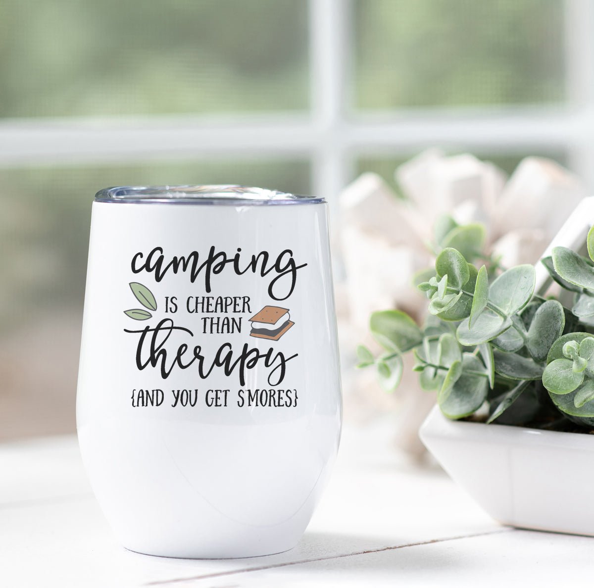 Camping Is Cheaper Than Therapy Wine Tumbler - Zookaboo