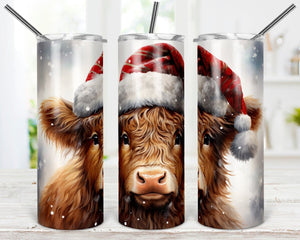 Christmas Highland Cow Skinny Tumbler - Zookaboo