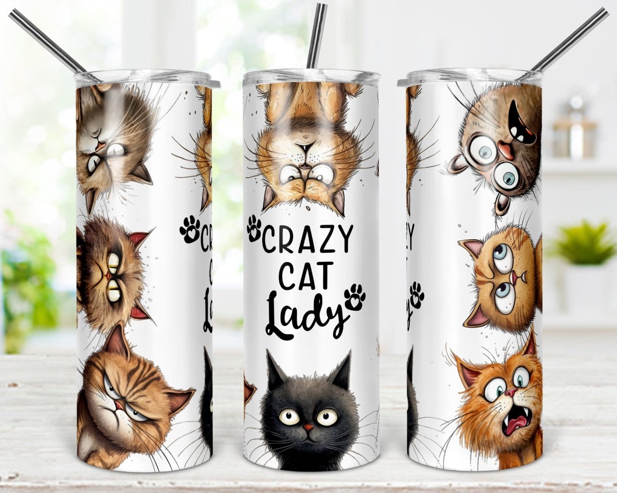 Crazy Cat Lady Cartoon Cats Skinny Tumbler - Zookaboo