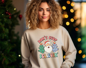 Don't Stop Believin' Santa Christmas Sweatshirt for Women - Zookaboo