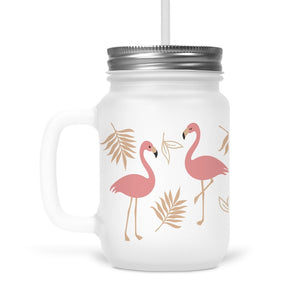 Flamingos Glass Jar with Handle - Zookaboo