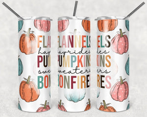 Flannels Pumpkins Bonfires Skinny Tumbler - Zookaboo