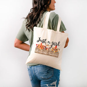 Just a Girl Who Loves Chickens Cotton Canvas Tote Bag - Zookaboo
