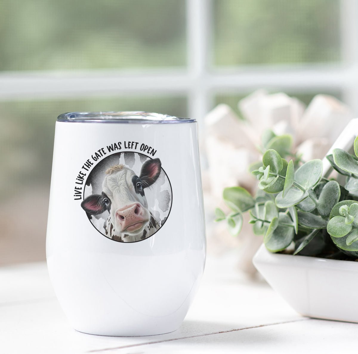 Live Like the Gate Was Left Open Funny Cow Wine Tumbler - Zookaboo