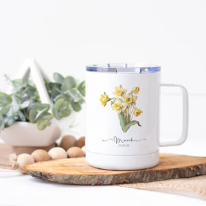 March Birth Month Flower Steel Coffee Cup - Zookaboo