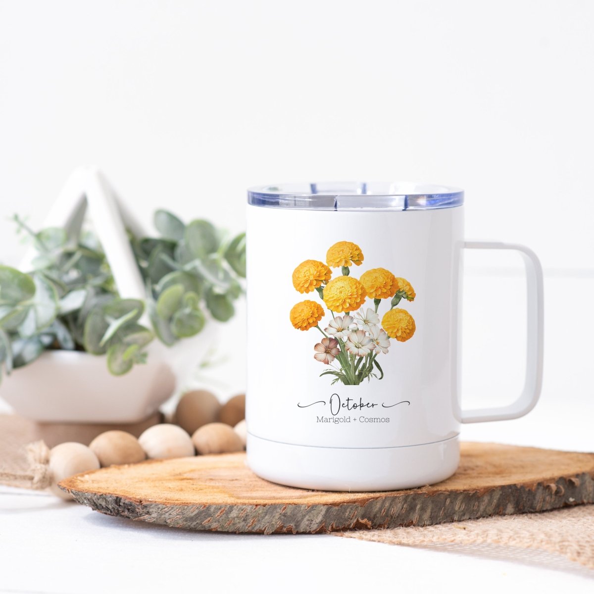 October Birth Month Flower Steel Coffee Cup - Zookaboo