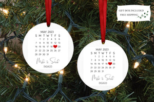Our First Christmas Engaged Calendar Round Ornament - Zookaboo