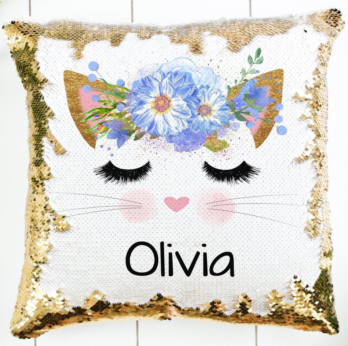 Personalize Cat Floral Pillow - Zookaboo